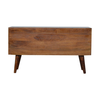 Mango Wood Abstract Sideboard with Brass Inlay, Chestnut Finish