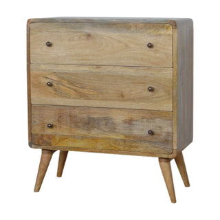 Curved 3-Drawer Mango Wood Chest - Oak Finish