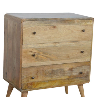 Curved 3-Drawer Mango Wood Chest - Oak Finish