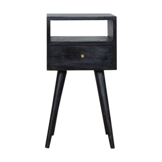 Narrow Bedside Table with 2 Drawers, Ash Black Finish