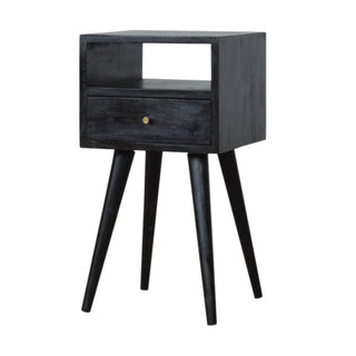 Narrow Bedside Table with 2 Drawers, Ash Black Finish