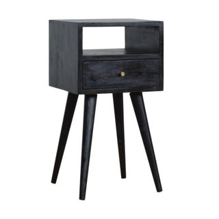 Narrow Bedside Table with 2 Drawers, Ash Black Finish