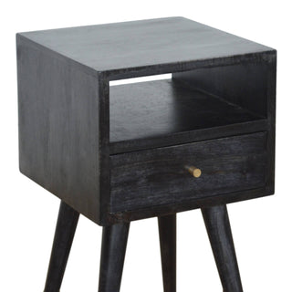 Narrow Bedside Table with 2 Drawers, Ash Black Finish
