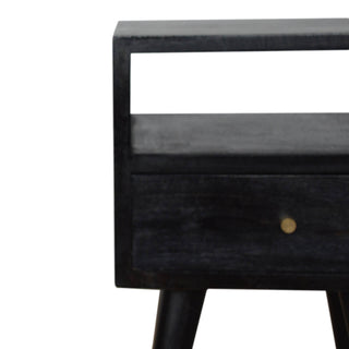 Narrow Bedside Table with 2 Drawers, Ash Black Finish