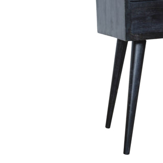 Narrow Bedside Table with 2 Drawers, Ash Black Finish