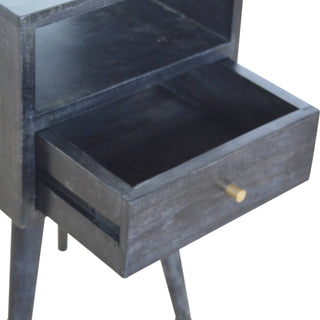 Narrow Bedside Table with 2 Drawers, Ash Black Finish