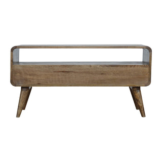 Mango Wood TV Stand with 1 Shelf and 2 Drawers, Grey Wash Finish