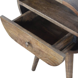 Circular 1 Drawer Bedside Table, Grey Wash Finish