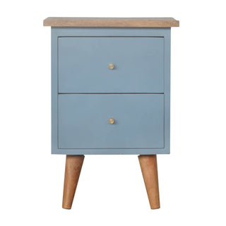 Hand Painted 2 Drawer Bedside Table, Blue