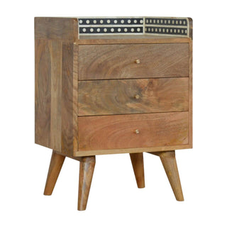 Mango Wood Bone Inlay Gallery Back Bedside Table with 3 Drawers