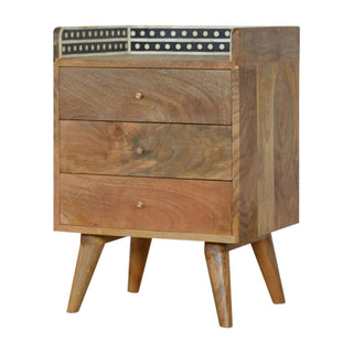 Mango Wood Bone Inlay Gallery Back Bedside Table with 3 Drawers