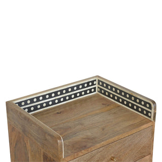 Mango Wood Bone Inlay Gallery Back Bedside Table with 3 Drawers