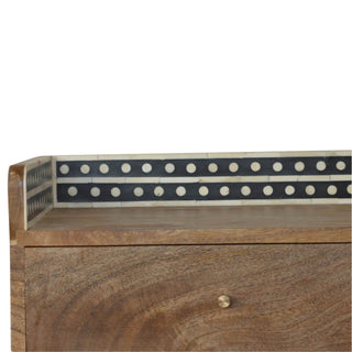 Mango Wood Bone Inlay Gallery Back Bedside Table with 3 Drawers