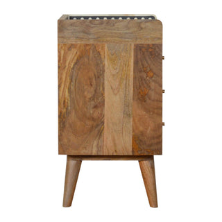 Mango Wood Bone Inlay Gallery Back Bedside Table with 3 Drawers