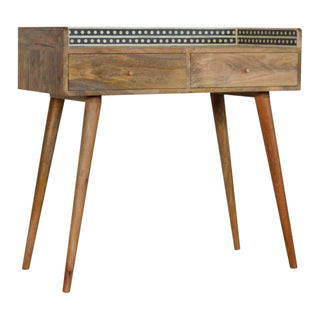 Mango Wood Gallery Back Console Table with Bone Inlay and 2 Drawers