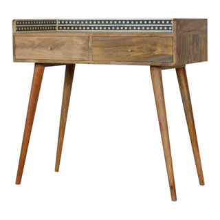 Mango Wood Gallery Back Console Table with Bone Inlay and 2 Drawers