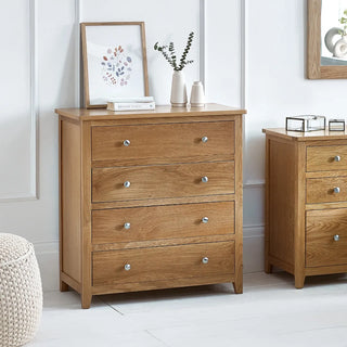 Mallory 4 Drawer Chest, Oak Wood