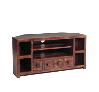 Solid Mango Wood TV Stand, Deep Walnut Finish