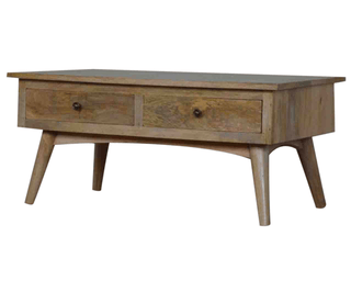 Nordic 2 Drawer Coffee Table, Mango Wood in Natural Oak Finish