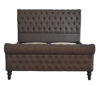 Mango Wood Bed with Mixed Tweed Upholstery