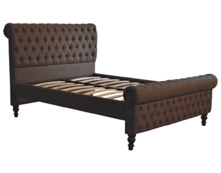 Mango Wood Bed with Mixed Tweed Upholstery