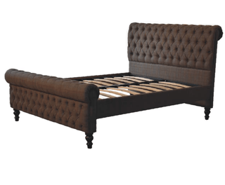 Mango Wood Bed with Mixed Tweed Upholstery