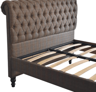 Mango Wood Bed with Mixed Tweed Upholstery