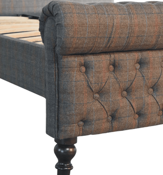 Mango Wood Bed with Mixed Tweed Upholstery