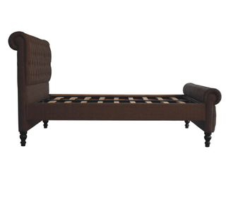 Mango Wood Bed with Mixed Tweed Upholstery