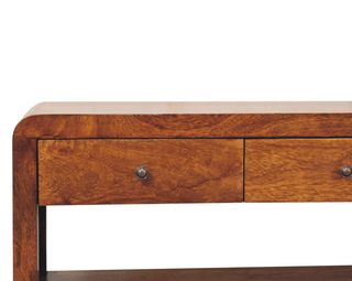 Wide 3-Drawer Mango Wood TV Stand with Chestnut Finish