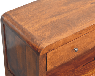 Wide 3-Drawer Mango Wood TV Stand with Chestnut Finish