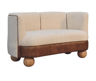 Mango Wood Frame Sofa with Bouclé Upholstery and Buffalo Hide Accents