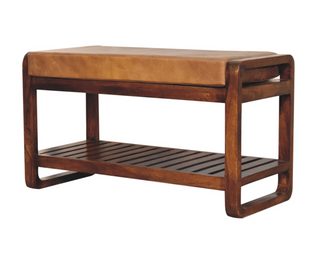 Mango Wood Buffalo Hide Hallway Bench