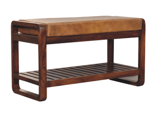 Mango Wood Buffalo Hide Hallway Bench