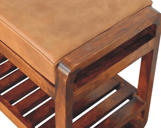 Mango Wood Buffalo Hide Hallway Bench