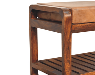 Mango Wood Buffalo Hide Hallway Bench