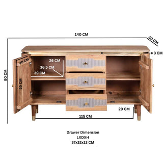 Acacia Wood 2 Doors 3 Drawers Sideboard