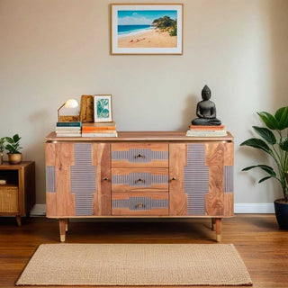 Acacia Wood 2 Doors 3 Drawers Sideboard