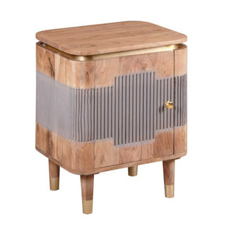 Solid Acacia Wood Bedside Table with Grey Accents