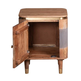 Solid Acacia Wood Bedside Table with Grey Accents