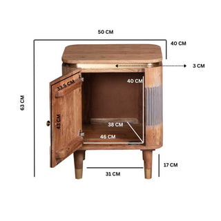 Solid Acacia Wood Bedside Table with Grey Accents
