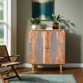 Acacia Wood 2 Doors Sideboard with Grey Accents