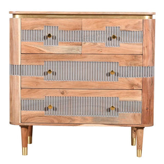Acacia Wood 4 Drawer Chest with Grey Accents