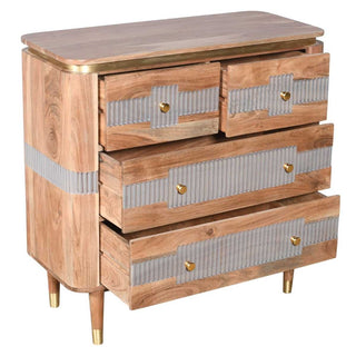 Acacia Wood 4 Drawer Chest with Grey Accents