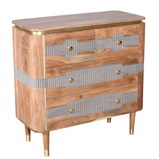 Acacia Wood 4 Drawer Chest with Grey Accents