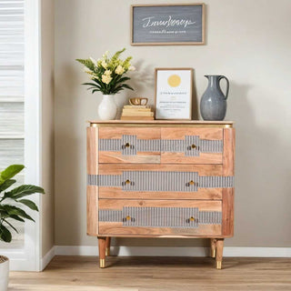 Acacia Wood 4 Drawer Chest with Grey Accents