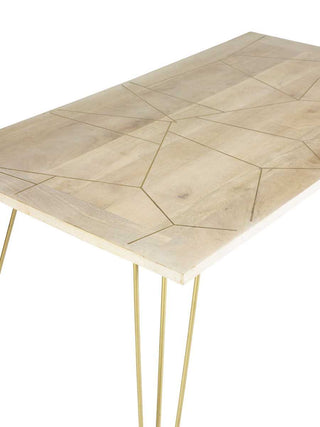 Mango Wood Dining Table with Gold Metal Inlay