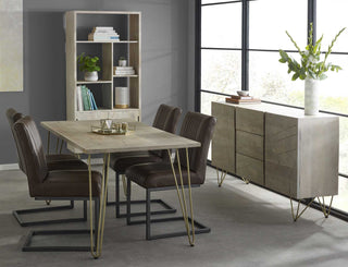 Mango Wood Dining Table with Gold Metal Inlay