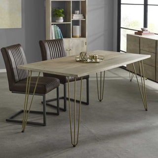 Mango Wood Dining Table with Gold Metal Inlay