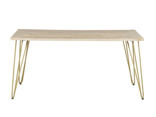 Mango Wood Dining Table with Gold Metal Inlay